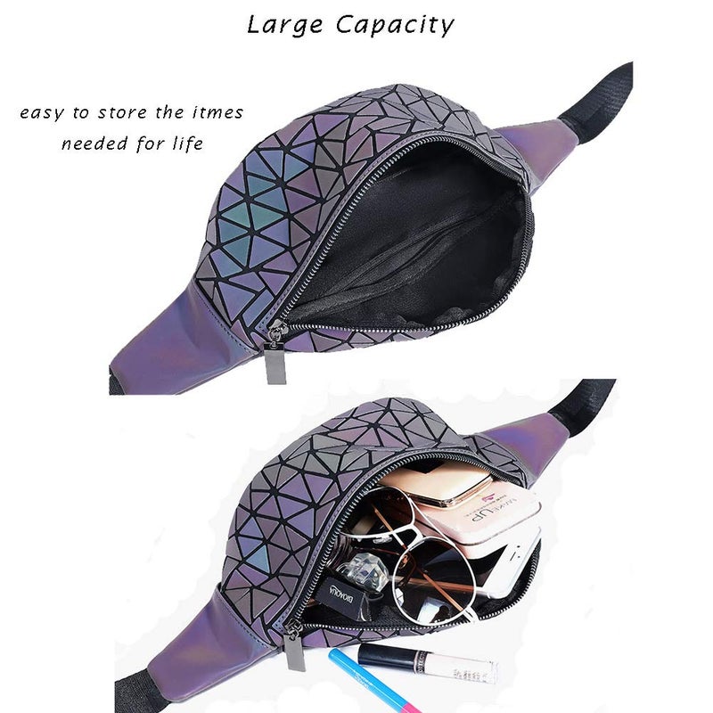 boshiho Fanny Packs for Women Men, Luminous Holographic Chest Bag Geometric Waist Pack for Travel,Rave Festival, Running, Sports (waist bag 01) - Image 4